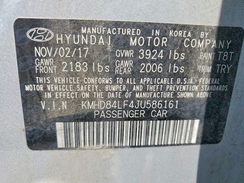 2018 Hyundai Elantra მანქანა იყიდება აუქციონზე, vin: KMHD84LF4JU586161, აუქციონის ნომერი: 54140536