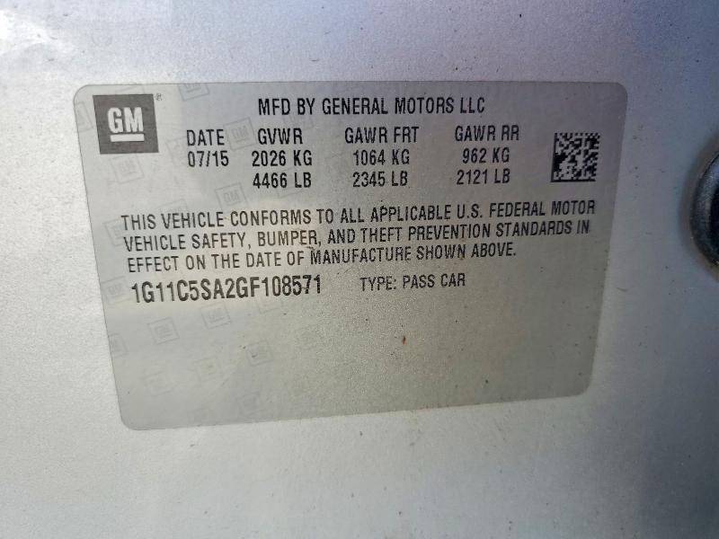 54323316 :رقم المزاد ، 1G11C5SA2GF108571 vin ، 2016 Chevrolet Malibu Limited مزاد بيع