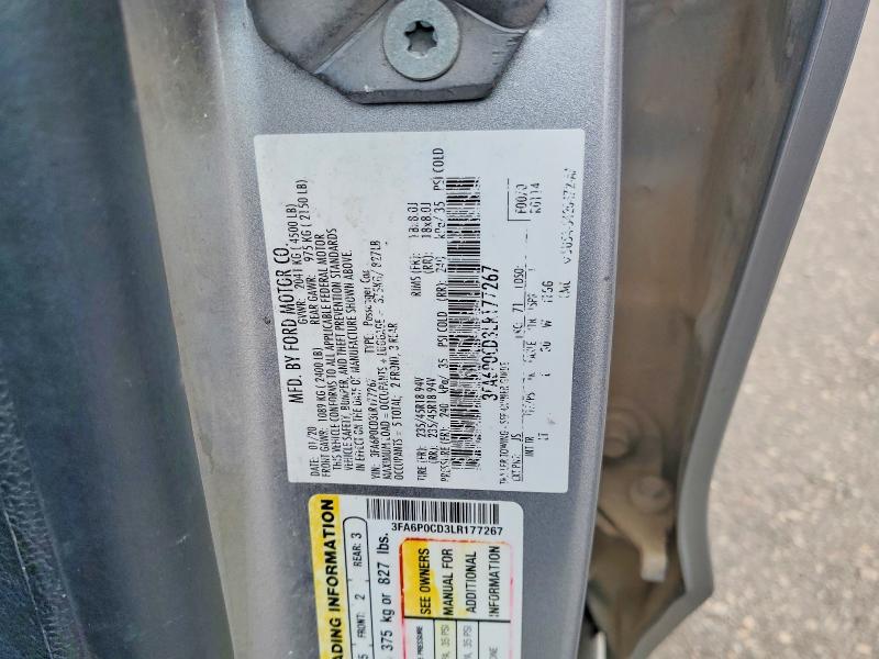 53422836 :رقم المزاد ، 3FA6P0CD3LR177267 vin ، 2020 Ford Fusion مزاد بيع