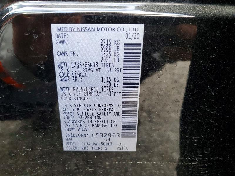 54554046 :رقم المزاد ، 5N1DL0MN4LC532963 vin ، 2020 Infiniti Qx60 مزاد بيع