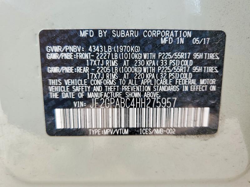 Продаж на аукціоні авто 2017 Subaru Crosstrek, vin: JF2GPABC4HH275957, номер лоту: 52080556