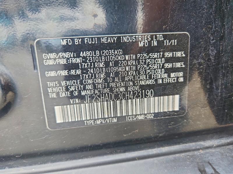 55003336 :رقم المزاد ، JF2SHADC3CH423190 vin ، 2012 Subaru Forester مزاد بيع