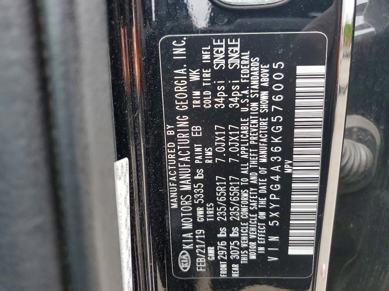 Продаж на аукціоні авто 2019 Kia Sorento, vin: 5XYPG4A36KG576005, номер лоту: 54836816