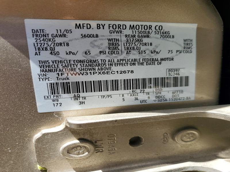 Продаж на аукціоні авто 2006 Ford F350, vin: 1FTWW31PX6EC12678, номер лоту: 54134426