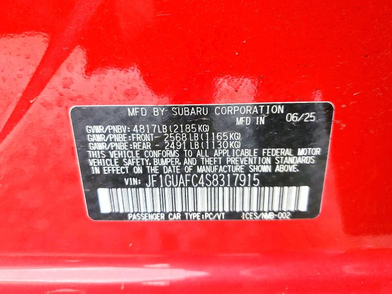 Aukcja sprzedaży 2025 Subaru Impreza, vin: JF1GUAFC4S8317915, numer aukcji: 53616546