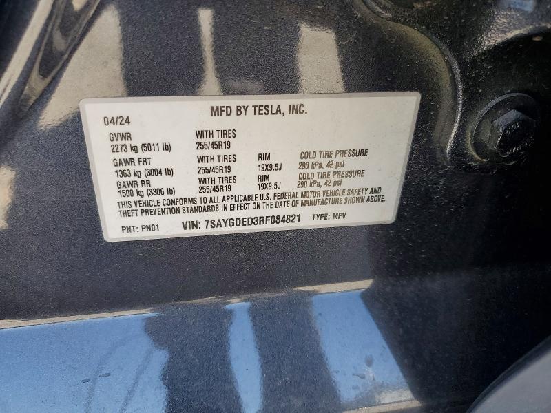 2024 Tesla Model Y მანქანა იყიდება აუქციონზე, vin: 7SAYGDED3RF084821, აუქციონის ნომერი: 53910966