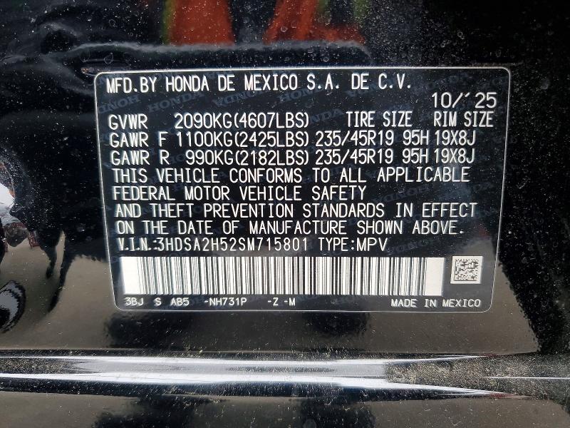 2025 Acura Adx მანქანა იყიდება აუქციონზე, vin: 3HDSA2H52SM715801, აუქციონის ნომერი: 52472046