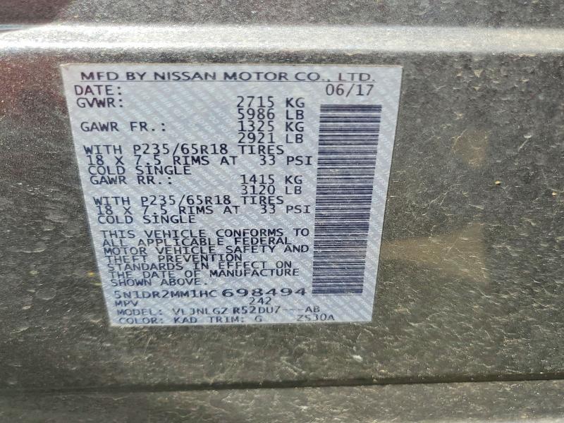 Продажа на аукционе авто 2017 Nissan Pathfinder, vin: 5N1DR2MM1HC698494, номер лота: 54625586