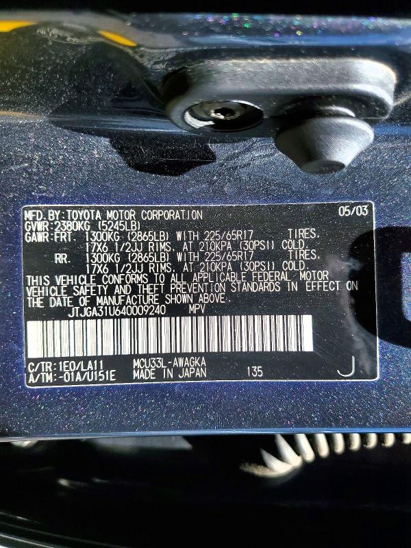 Auction sale of the 2004 Lexus Rx, vin: JTJGA31U640009240, lot number: 55048026