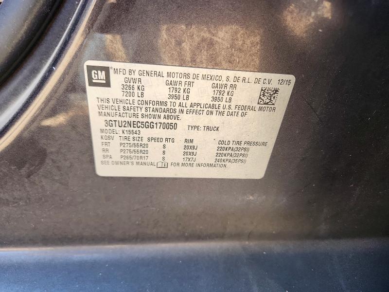 Aukcja sprzedaży 2016 Gmc Sierra, vin: 3GTU2NEC5GG170050, numer aukcji: 55242956