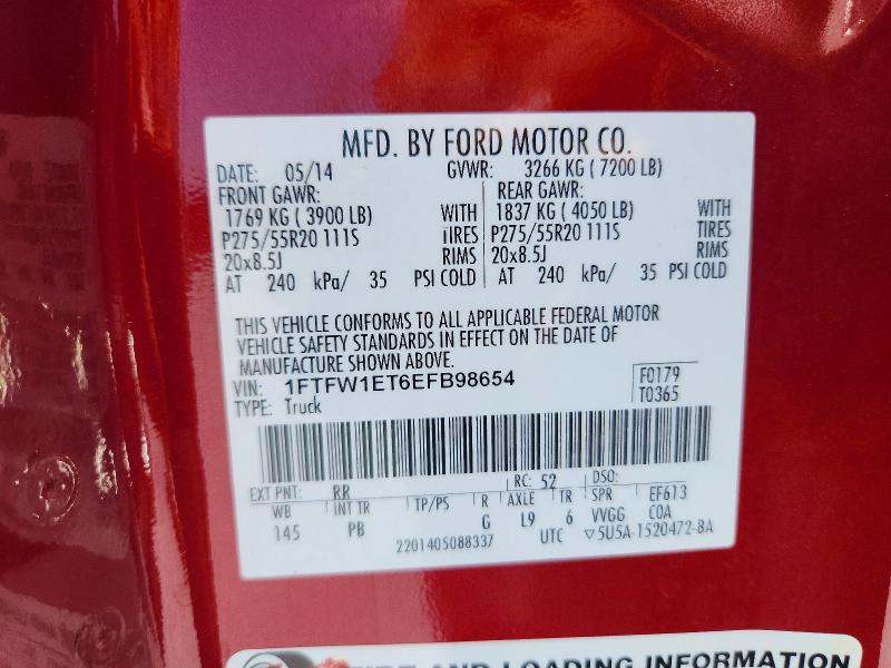 Aukcja sprzedaży 2014 Ford F150, vin: 1FTFW1ET6EFB98654, numer aukcji: 52383286