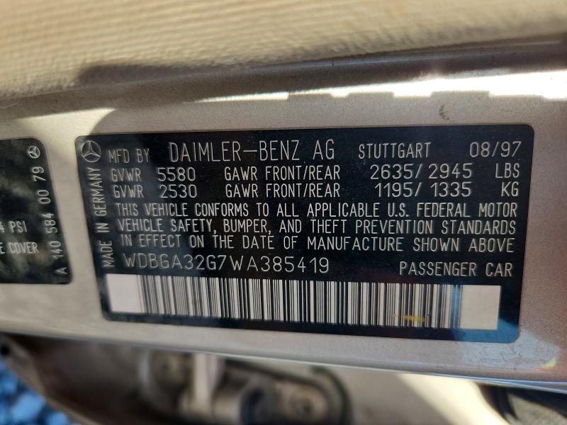 53871286 :رقم المزاد ، WDBGA32G7WA385419 vin ، 1998 Mercedes-benz S مزاد بيع