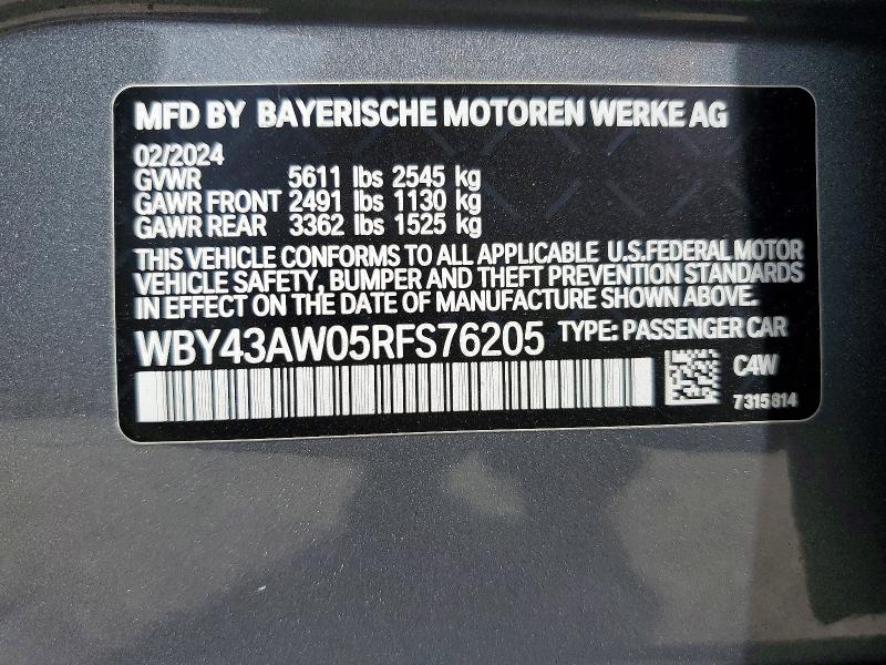 Продажа на аукционе авто 2024 Bmw I4, vin: WBY43AW05RFS76205, номер лота: 52657016