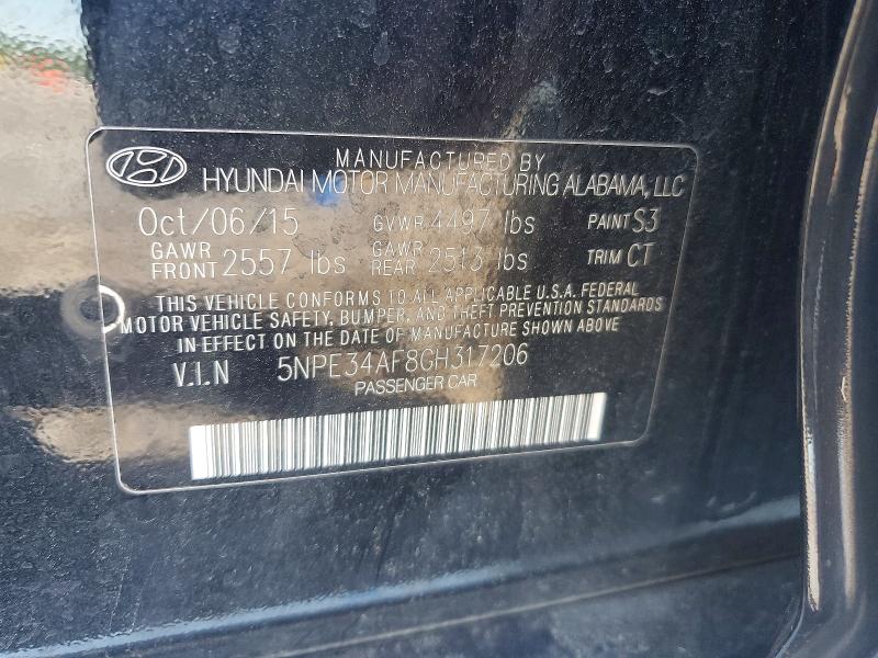 55214976 :رقم المزاد ، 5NPE34AF8GH317206 vin ، 2016 Hyundai Sonata مزاد بيع