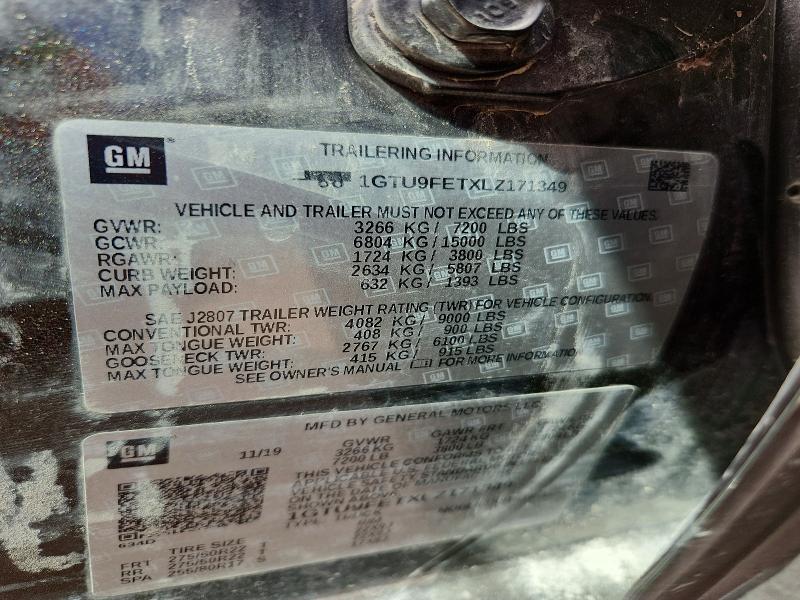 2020 Gmc Sierra მანქანა იყიდება აუქციონზე, vin: 1GTU9FETXLZ171349, აუქციონის ნომერი: 52258266