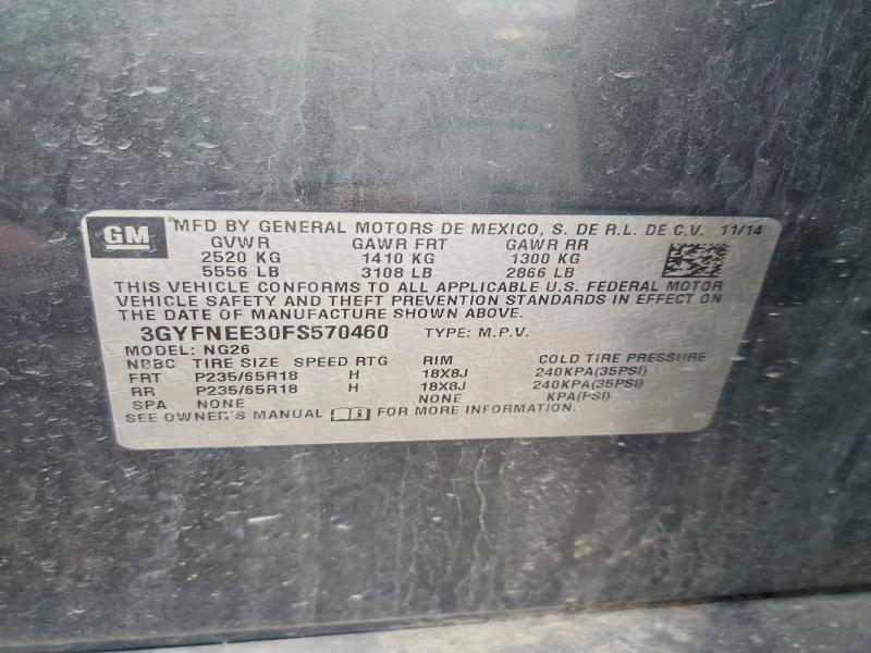 52327726 :رقم المزاد ، 3GYFNEE30FS570460 vin ، 2015 Cadillac Srx مزاد بيع