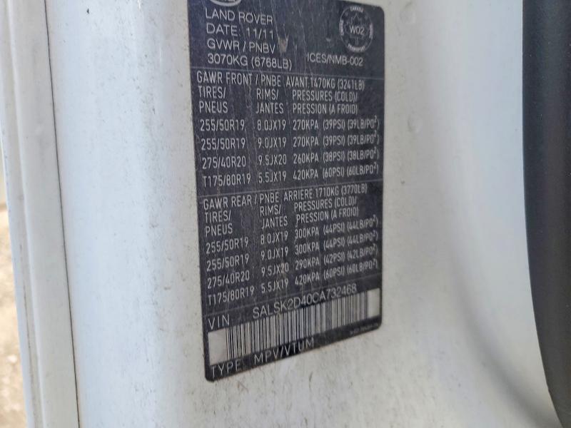 Продаж на аукціоні авто 2012 Land Rover Range Rover Sport, vin: SALSK2D40CA732468, номер лоту: 52760166