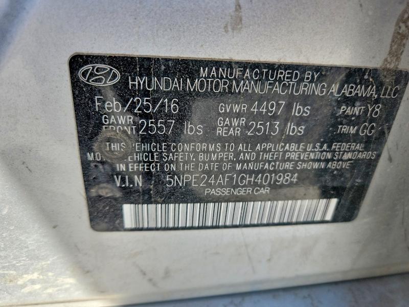 53256746 :رقم المزاد ، 5NPE24AF1GH401984 vin ، 2016 Hyundai Sonata مزاد بيع