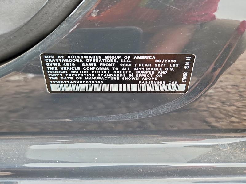 Продаж на аукціоні авто 2017 Volkswagen Passat, vin: 1VWDT7A3XHC016188, номер лоту: 52223116