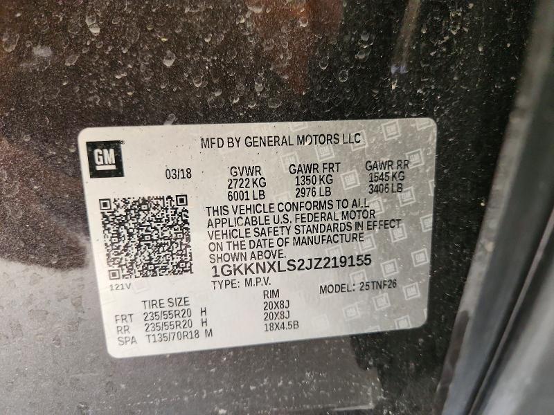 54488506 :رقم المزاد ، 1GKKNXLS2JZ219155 vin ، 2018 Gmc Acadia مزاد بيع