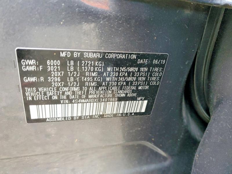 Продаж на аукціоні авто 2020 Subaru Ascent, vin: 4S4WMARDXL3401869, номер лоту: 53915786