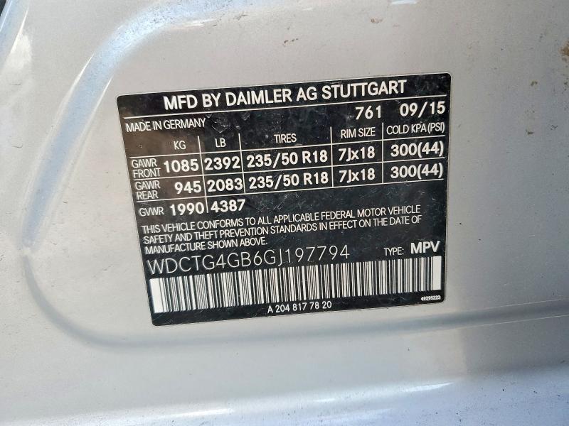 53357956 :رقم المزاد ، WDCTG4GB6GJ197794 vin ، 2016 Mercedes-benz Gla مزاد بيع