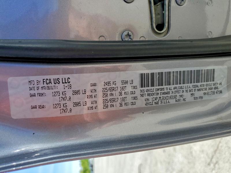 Продажа на аукционе авто 2019 Jeep Cherokee, vin: 1C4PJMLB1KD103102, номер лота: 53842616