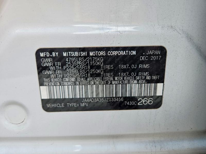 54099456 :رقم المزاد ، JA4AD3A35JZ033456 vin ، 2018 Mitsubishi Outlander مزاد بيع
