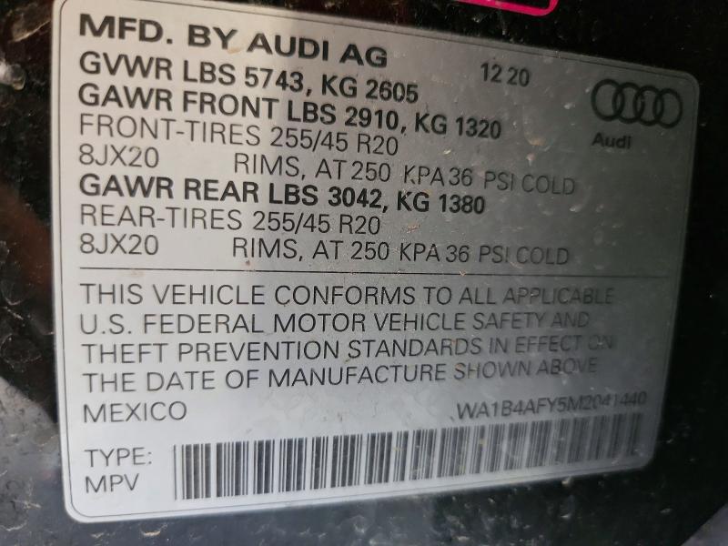 2021 Audi Sq5 მანქანა იყიდება აუქციონზე, vin: WA1B4AFY5M2041440, აუქციონის ნომერი: 53611996