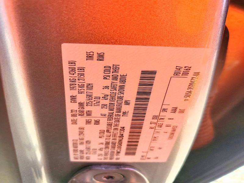 Aukcja sprzedaży 2022 Ford Escape, vin: 1FMCU0G60NUB41304, numer aukcji: 53957386