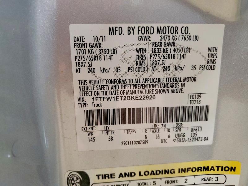 Продаж на аукціоні авто 2011 Ford F150, vin: 1FTFW1ET2BKE22926, номер лоту: 54654206