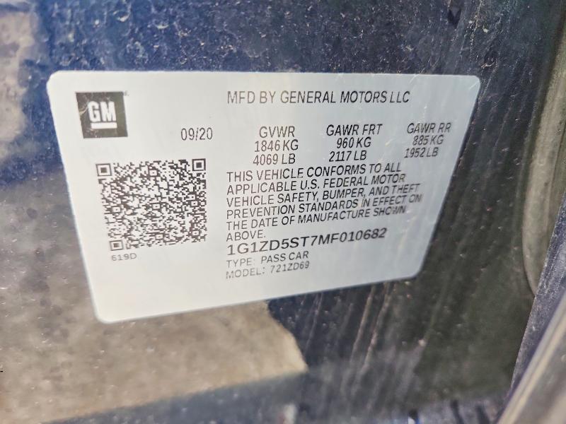 54116916 :رقم المزاد ، 1G1ZD5ST7MF010682 vin ، 2021 Chevrolet Malibu مزاد بيع