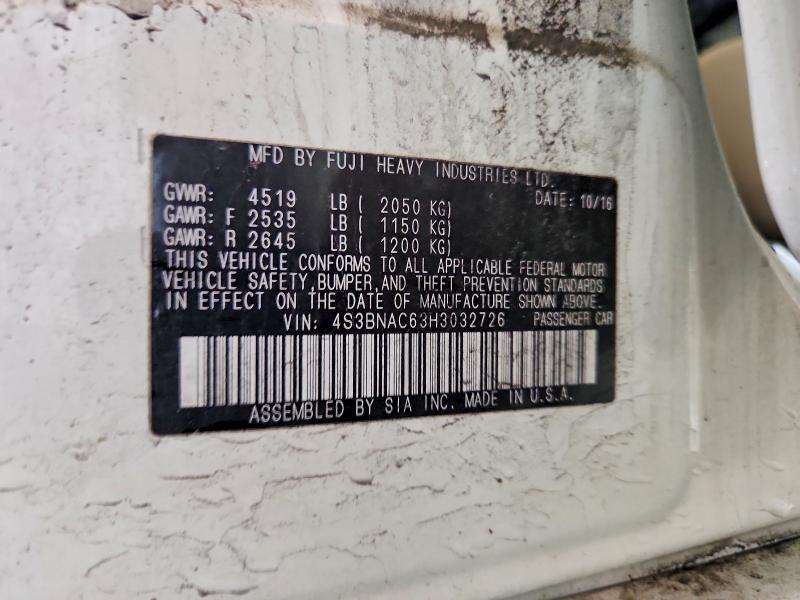 2017 Subaru Legacy მანქანა იყიდება აუქციონზე, vin: 4S3BNAC63H3032726, აუქციონის ნომერი: 52664746