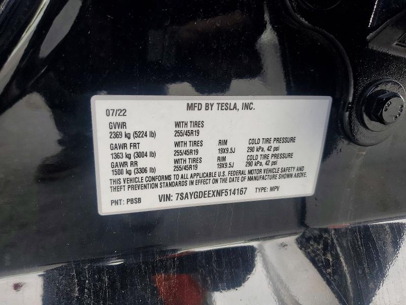 Продаж на аукціоні авто 2022 Tesla Model Y, vin: 7SAYGDEEXNF514167, номер лоту: 55188476