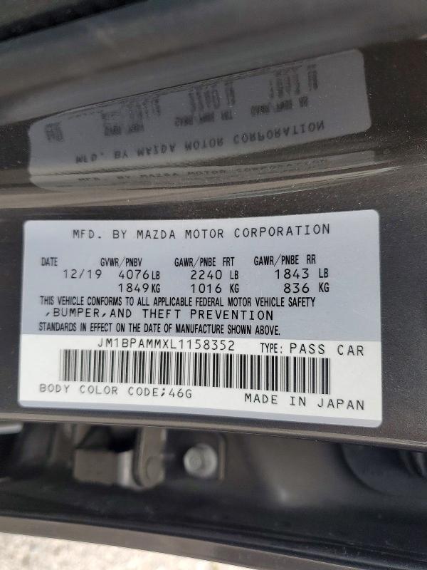 51172296 :رقم المزاد ، JM1BPAMMXL1158352 vin ، 2020 Mazda 3 مزاد بيع