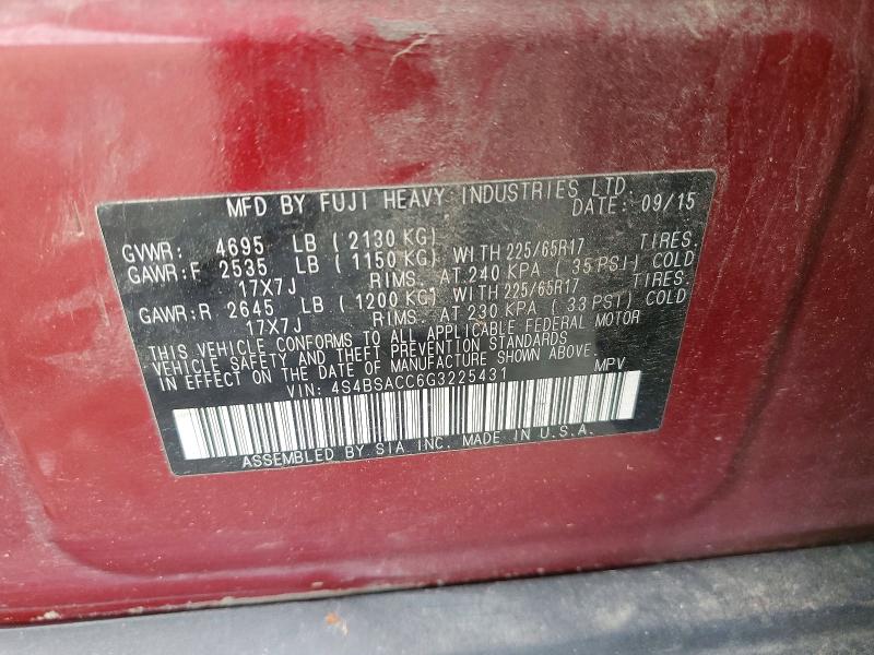 Продажа на аукционе авто 2016 Subaru Outback, vin: 4S4BSACC6G3225431, номер лота: 52874366