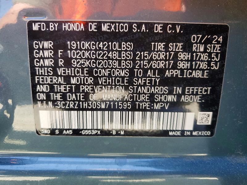 54854826 :رقم المزاد ، 3CZRZ1H30SM711595 vin ، 2025 Honda Hr-v مزاد بيع