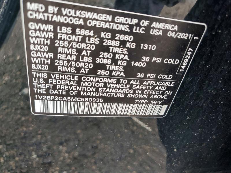 Aukcja sprzedaży 2021 Volkswagen Atlas, vin: 1V2BP2CA5MC580935, numer aukcji: 53608586