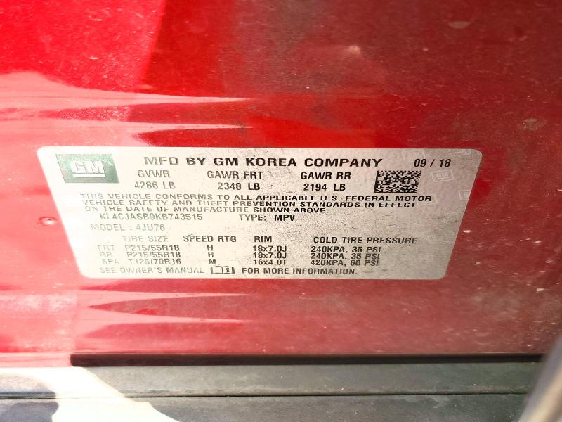 Aukcja sprzedaży 2019 Buick Encore, vin: KL4CJASB9KB743515, numer aukcji: 53390256