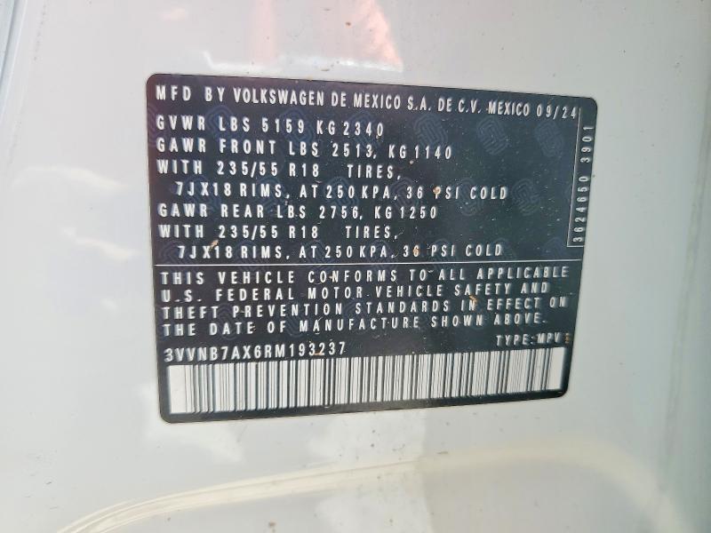53082546 :رقم المزاد ، 3VVNB7AX6RM193237 vin ، 2024 Volkswagen Tiguan مزاد بيع