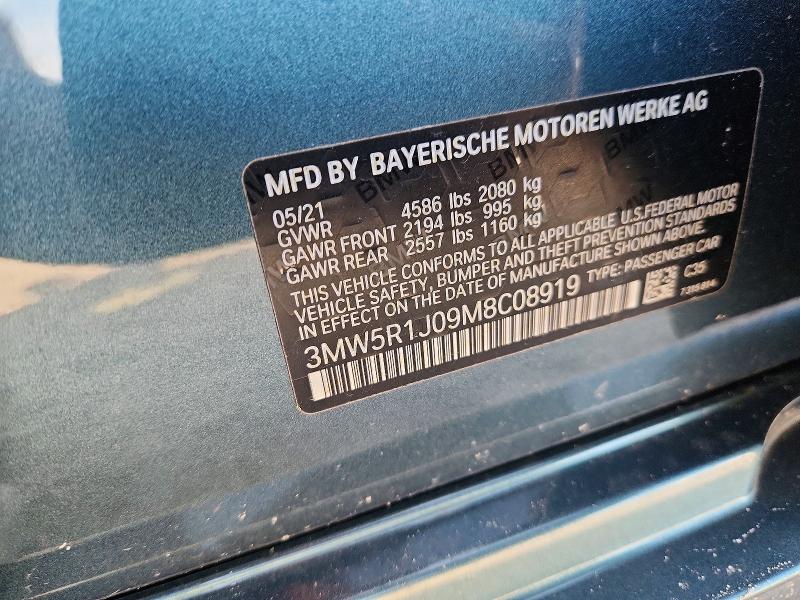 2021 Bmw 330i მანქანა იყიდება აუქციონზე, vin: 3MW5R1J09M8C08919, აუქციონის ნომერი: 52305856