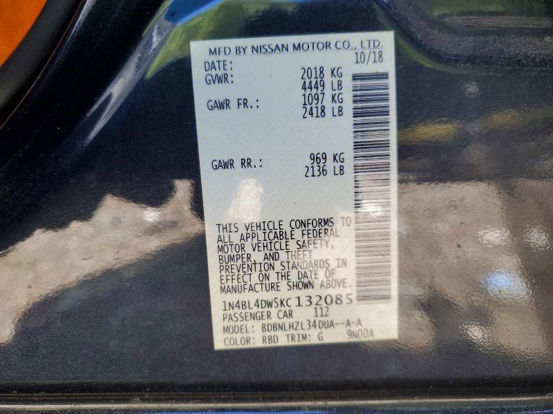 Aukcja sprzedaży 2019 Nissan Altima, vin: 1N4BL4DW5KC132085, numer aukcji: 52018266