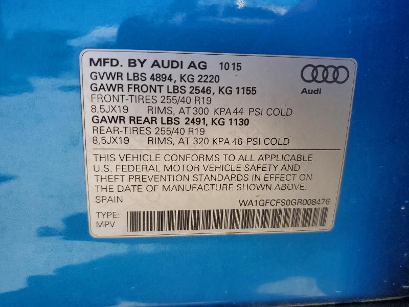 Aukcja sprzedaży 2016 Audi Q3, vin: WA1GFCFS0GR008476, numer aukcji: 54307086