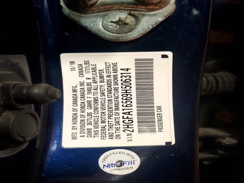 2009 Honda Civic მანქანა იყიდება აუქციონზე, vin: 2HGFA16569H506314, აუქციონის ნომერი: 53419266
