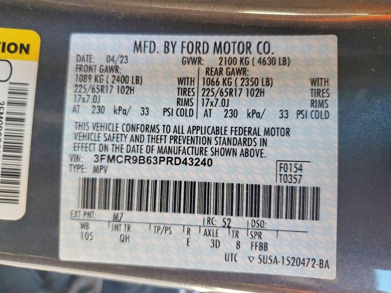 Продажа на аукционе авто 2023 Ford Bronco Sport, vin: 3FMCR9B63PRD43240, номер лота: 53185696