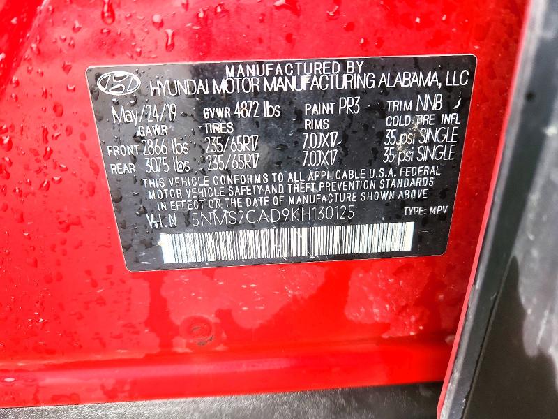 Aukcja sprzedaży 2019 Hyundai Santa Fe, vin: 5NMS2CAD9KH130125, numer aukcji: 54120976