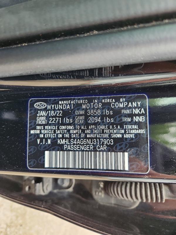2022 Hyundai Elantra მანქანა იყიდება აუქციონზე, vin: KMHLS4AG6NU317903, აუქციონის ნომერი: 54498646