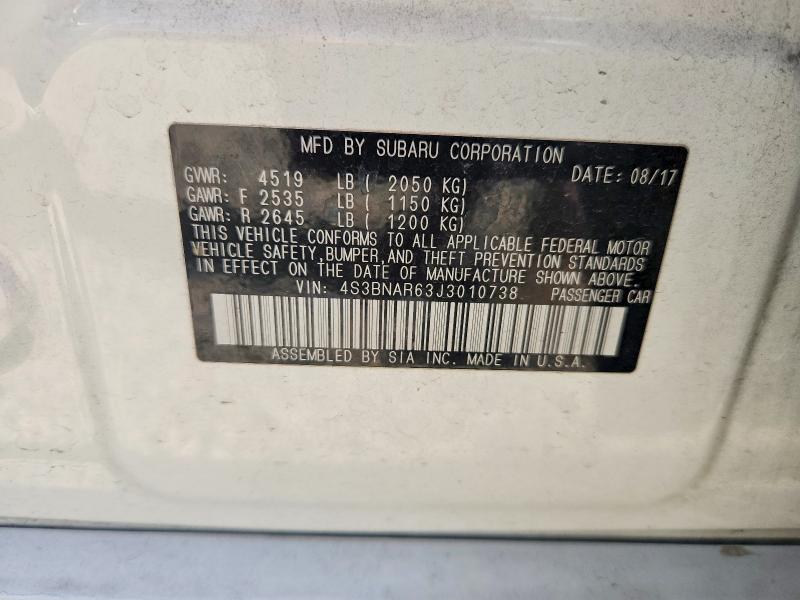 52663416 :رقم المزاد ، 4S3BNAR63J3010738 vin ، 2018 Subaru Legacy مزاد بيع