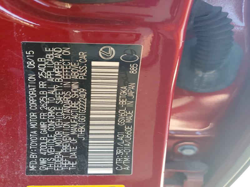 Aukcja sprzedaży 2016 Lexus Es, vin: JTHBK1GG1G2222409, numer aukcji: 53209066