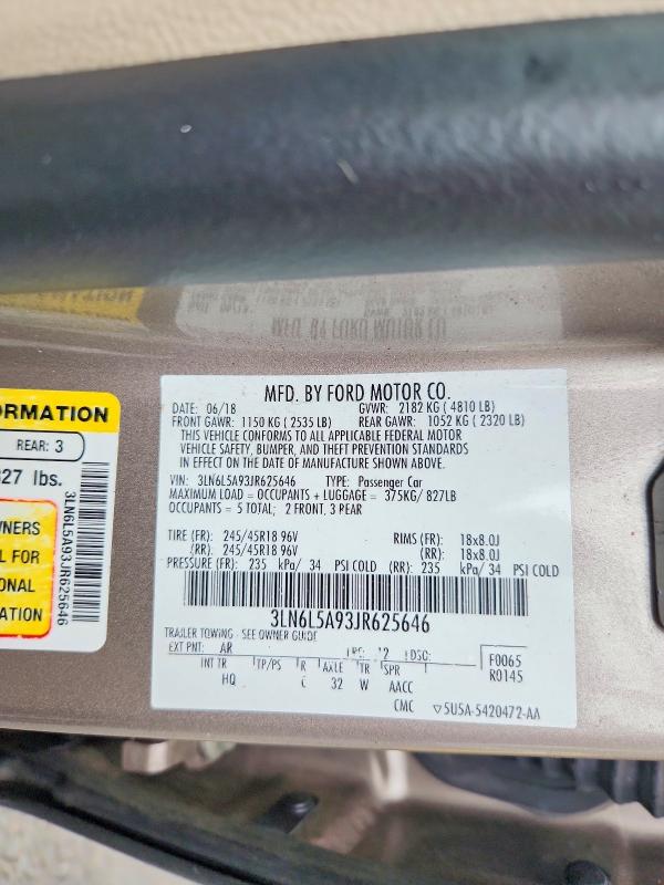 2018 Lincoln Mkz მანქანა იყიდება აუქციონზე, vin: 3LN6L5A93JR625646, აუქციონის ნომერი: 53191136